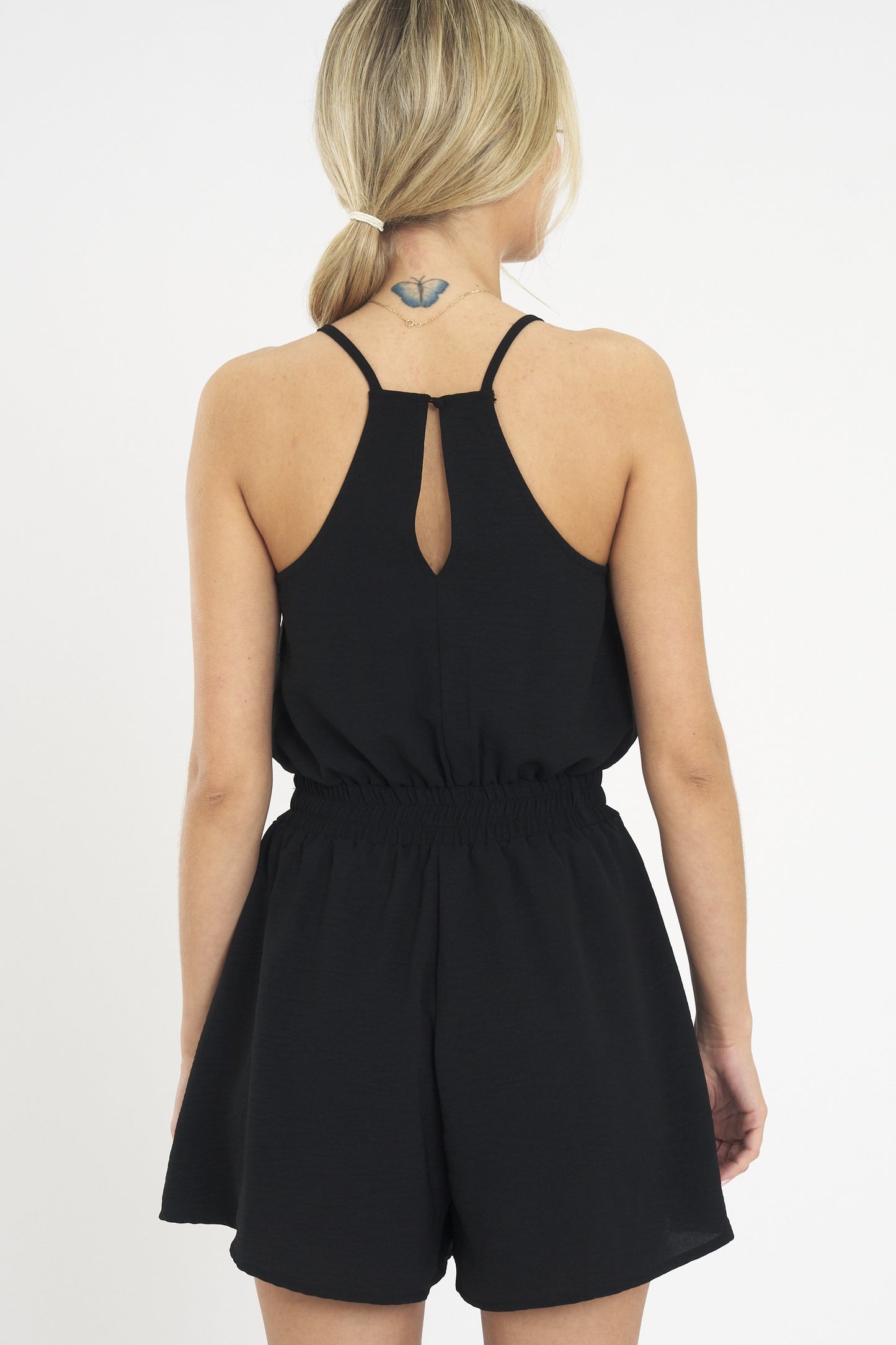 The Millie V-Neck Cami Romper - Black - Final Sale