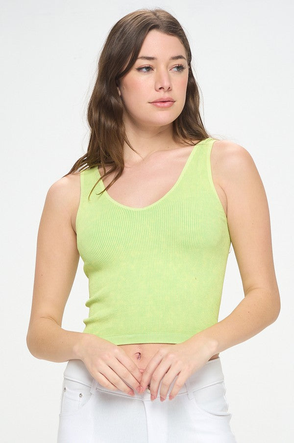 Seamless Reversible Stonewashed Ribbed Tank- Final Sale