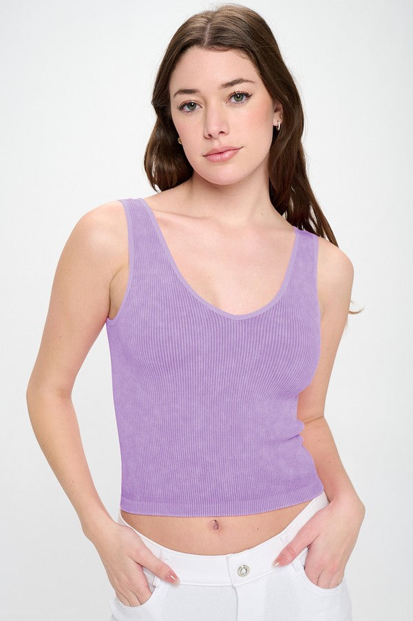 Seamless Reversible Stonewashed Ribbed Tank- Final Sale