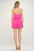 Hot Pink Halter Drawstring Waist Pocket Romper - Final Sale