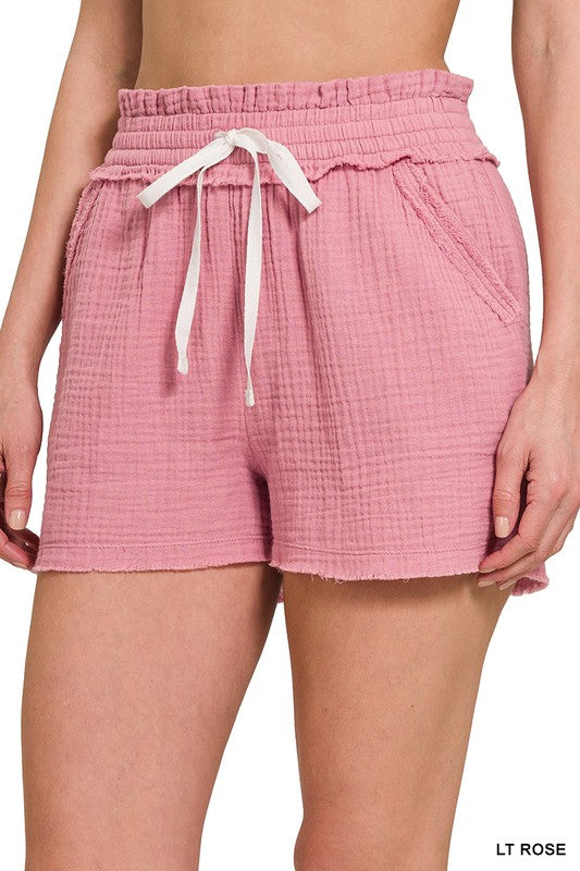 Drawstring Gauze Shorts | Zenana | FINAL SALE