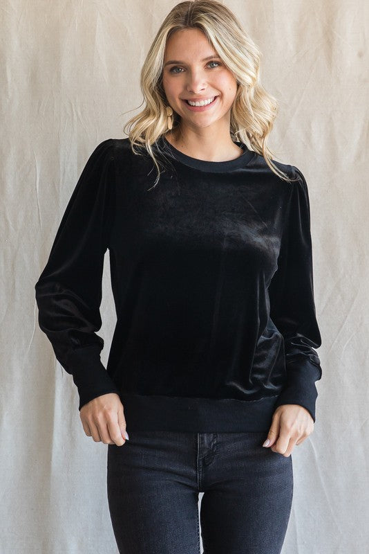 Velvet Puffed Sleeves Sweatshirt Top - Final Sale