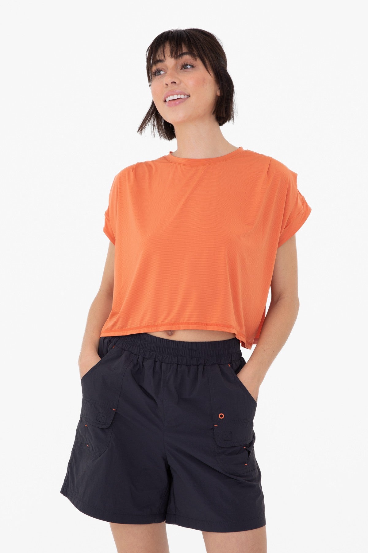 Pleated Shoulder Open Back Short Sleeve Top | MONO B