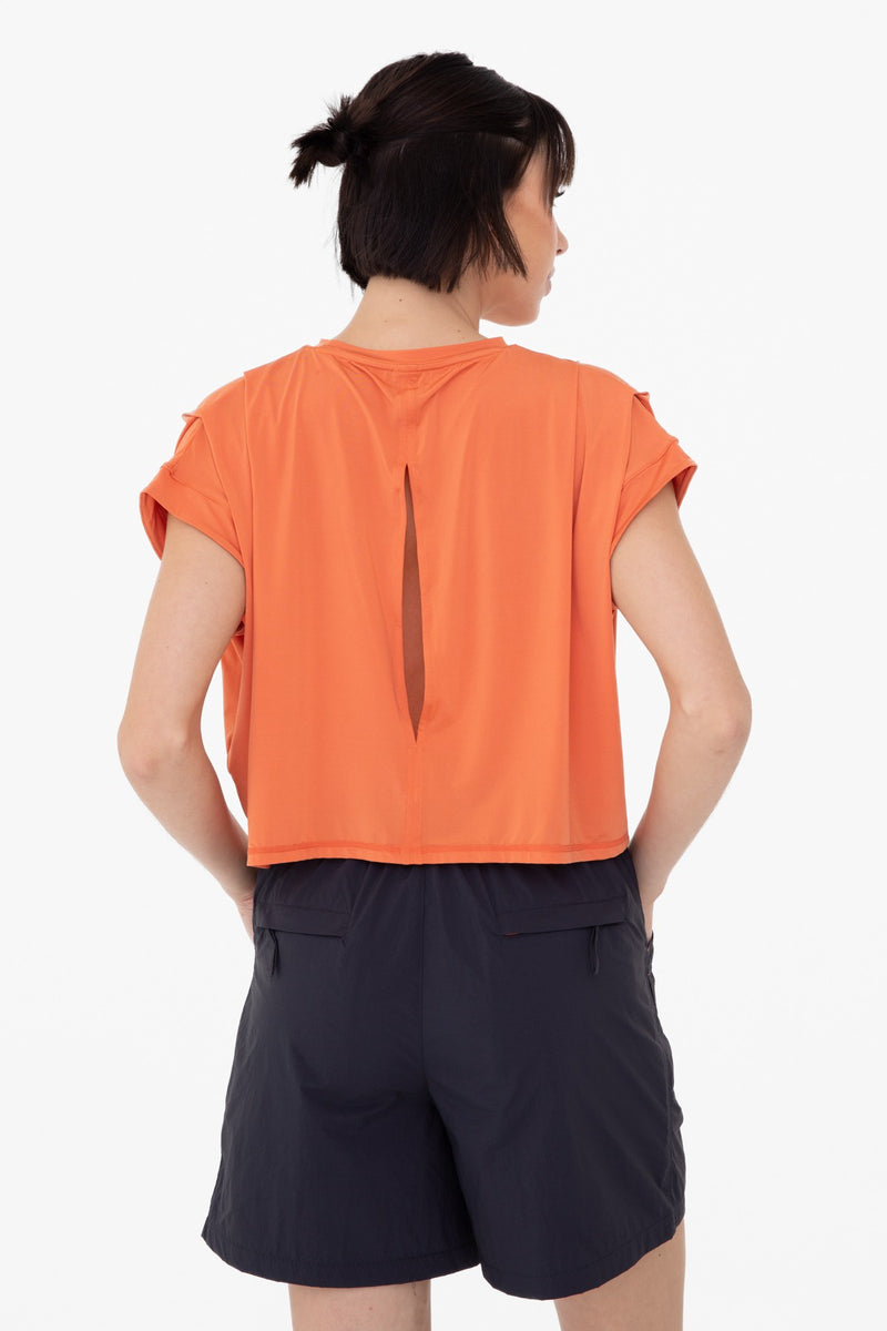 Pleated Shoulder Open Back Short Sleeve Top | MONO B* | FINAL SALE