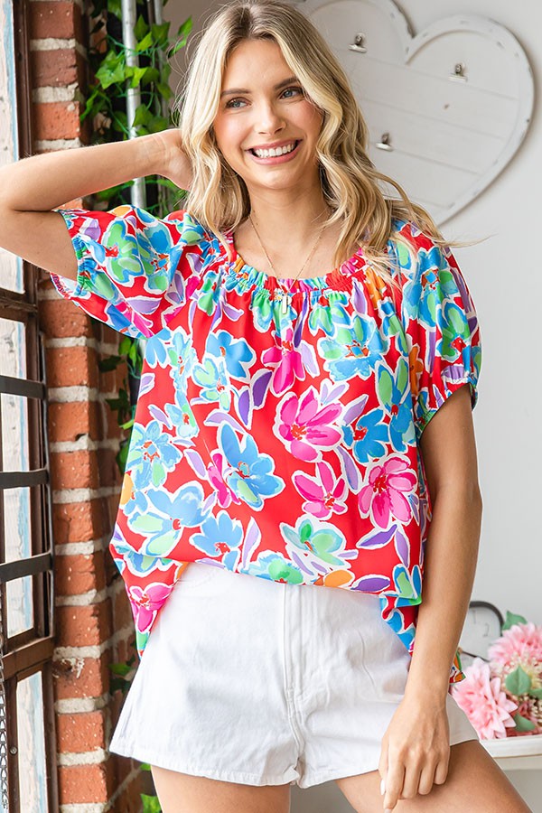 rling Red Off the Shoulder Floral Blouse Top