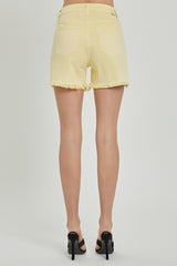 Pale Yellow High Rise Distressed Shorts