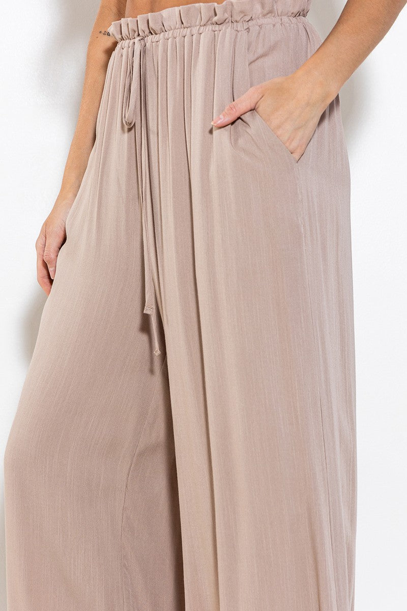 Beach Vacation Shirring Detail Wide Pants - Final Sale