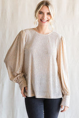Champagne Textured Long Sleeve Peasant Top