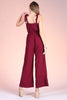 Textured Wine Tie Shoulder Ruched Jumpsuit