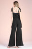 Textured Black Tie Shoulder Ruched Jumpsuit | FINAL SALE