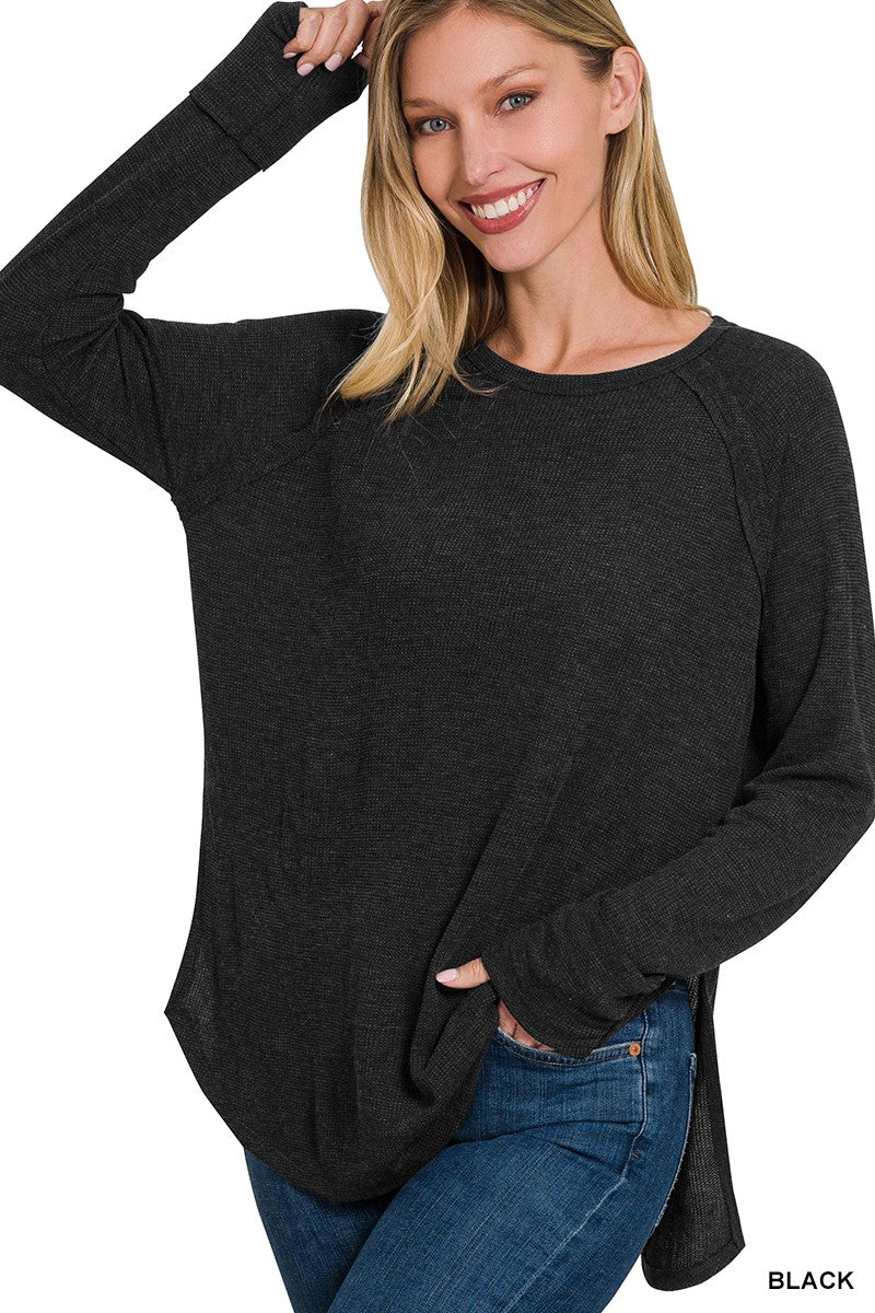 The Fall Favorite Melange Waffle Long Sleeve Top - Part 2 - Final Sale