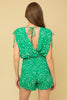 Green Sleeveless Shoulder Ruching Romper