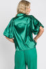 Emerald Green Satin Button Down Top