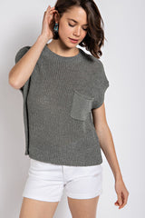 Lightweight Short Sleeve Summer Sweater - Greenish Grey | FINAL SALE