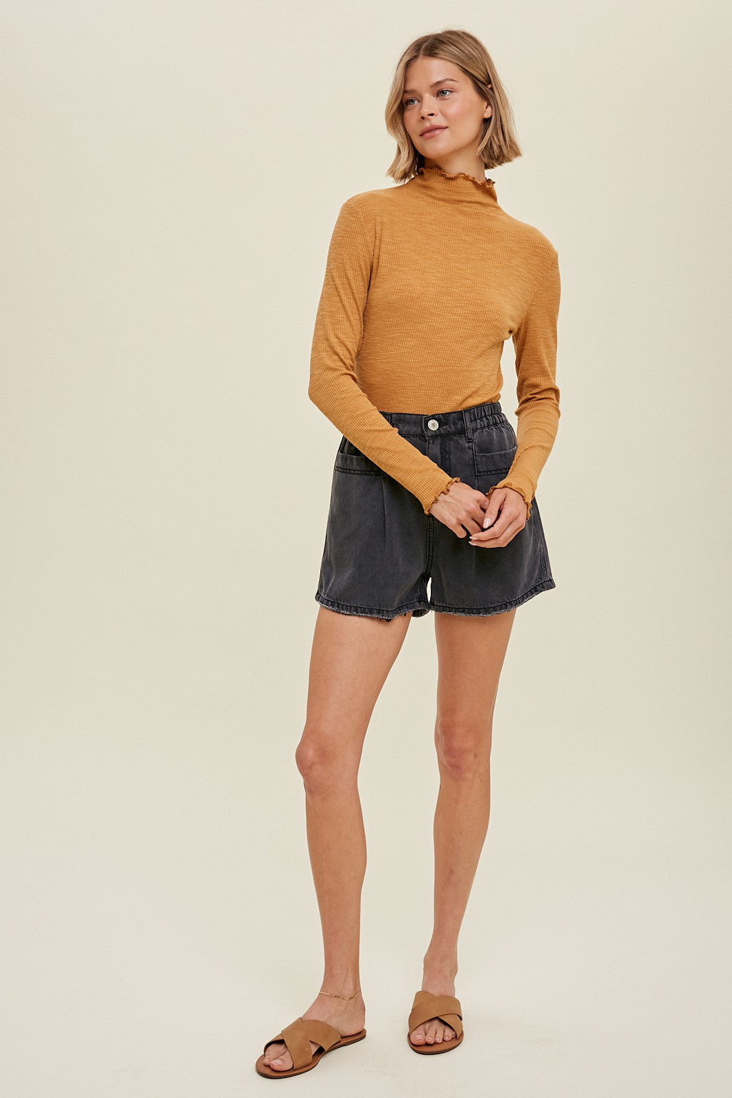 Ribbed Mock Neck Knit Top