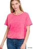 HOT PINK Acid Wash Short Sleeve Crop Top