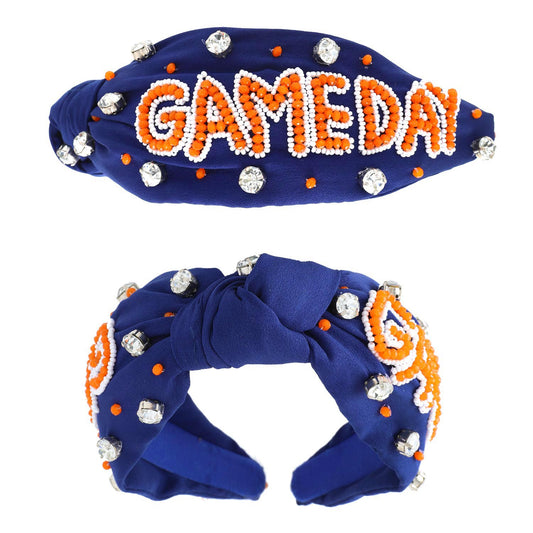 JEWELED GAME DAY BEADED KNOTTED HEADBAND | ORANGE