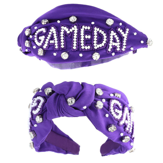 EWELED GAME DAY BEADED KNOTTED HEADBAND | PURPLE