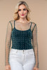 Long Sleeve Metallic Mesh Top