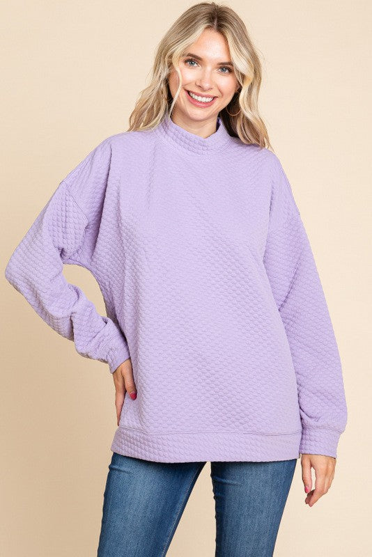 Lavender Textured Mock Neck Sweatshirt