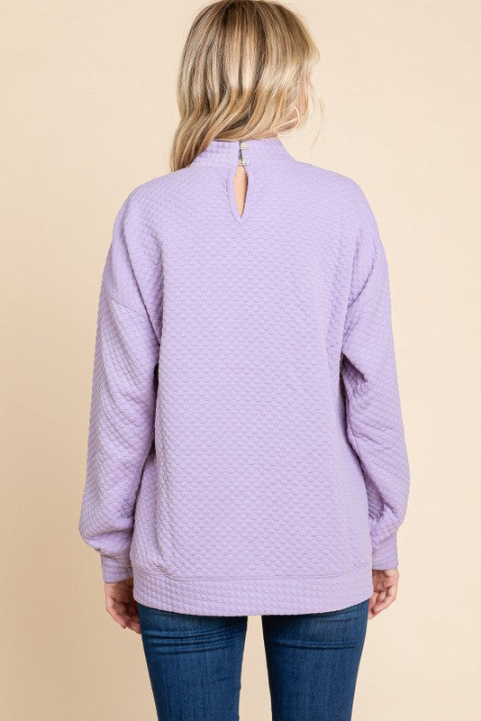 Lavender Textured Mock Neck Sweatshirt