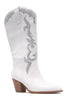 White Block Heel Flame Knee High Boots