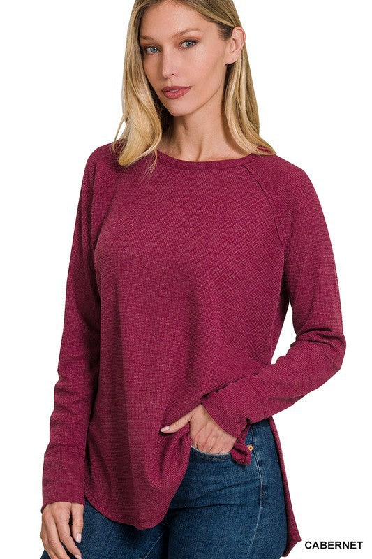 The Fall Favorite Melange Waffle Long Sleeve Top - Part 2 - Final Sale