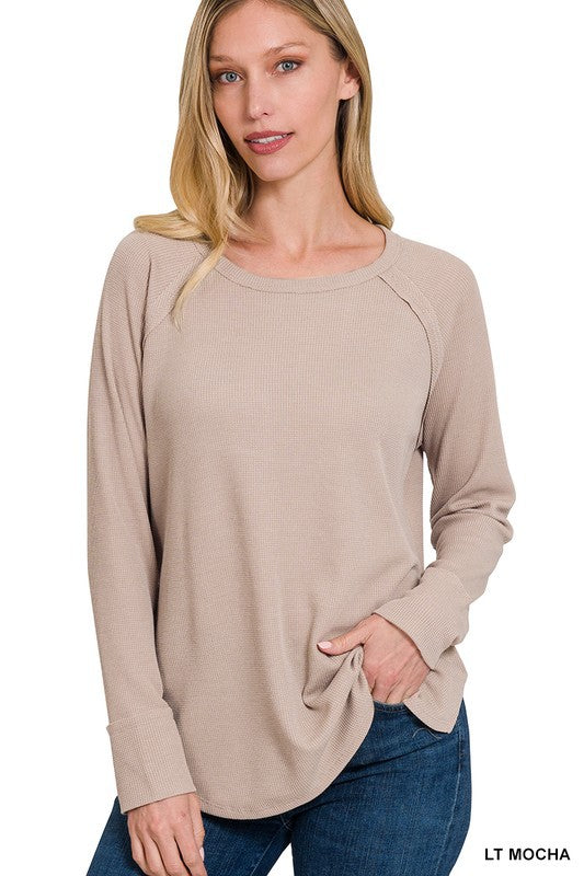 The Fall Favorite Melange Waffle Long Sleeve Top - Part 2 - Final Sale