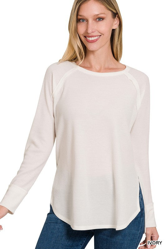 The Fall Favorite Melange Waffle Long Sleeve Top - Part 2 - Final Sale