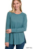 Dusty Teal Melange Waffle Long Sleeve Top 