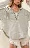 Ivory Stripe Half Button Pullover  * - BiBi