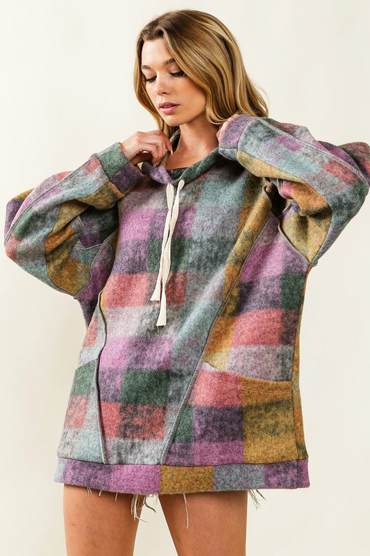 Vintage Brushed Checkered Overlock Stitch Hoodie -  Final Sale