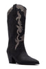 Black Block Heel Flame Knee High Boots - Final Sale