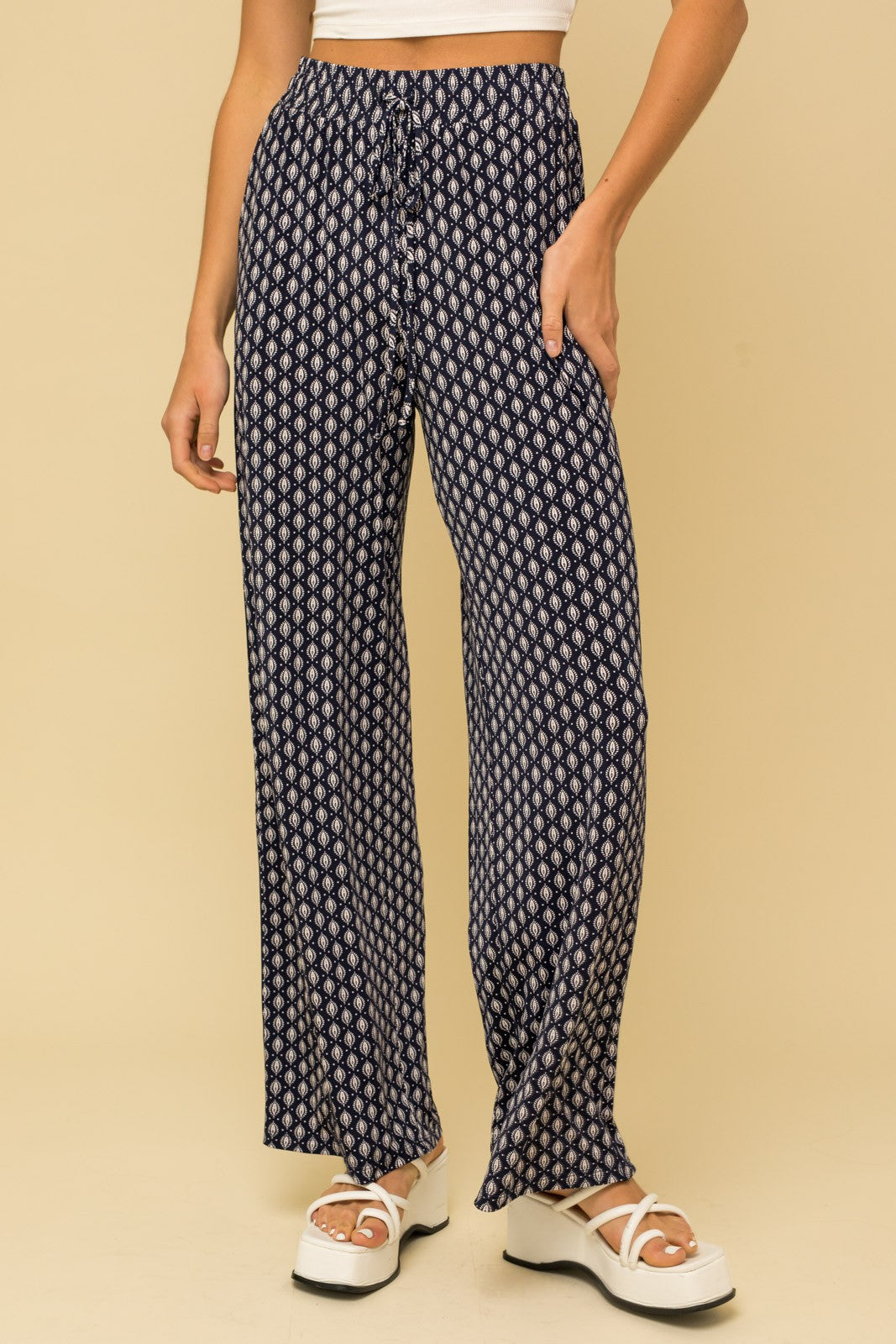 Navy Abstract Drawstring Pants