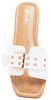 Women's Belt Eyelet Buckled Strap Slide On Sandals - White - Final Sale