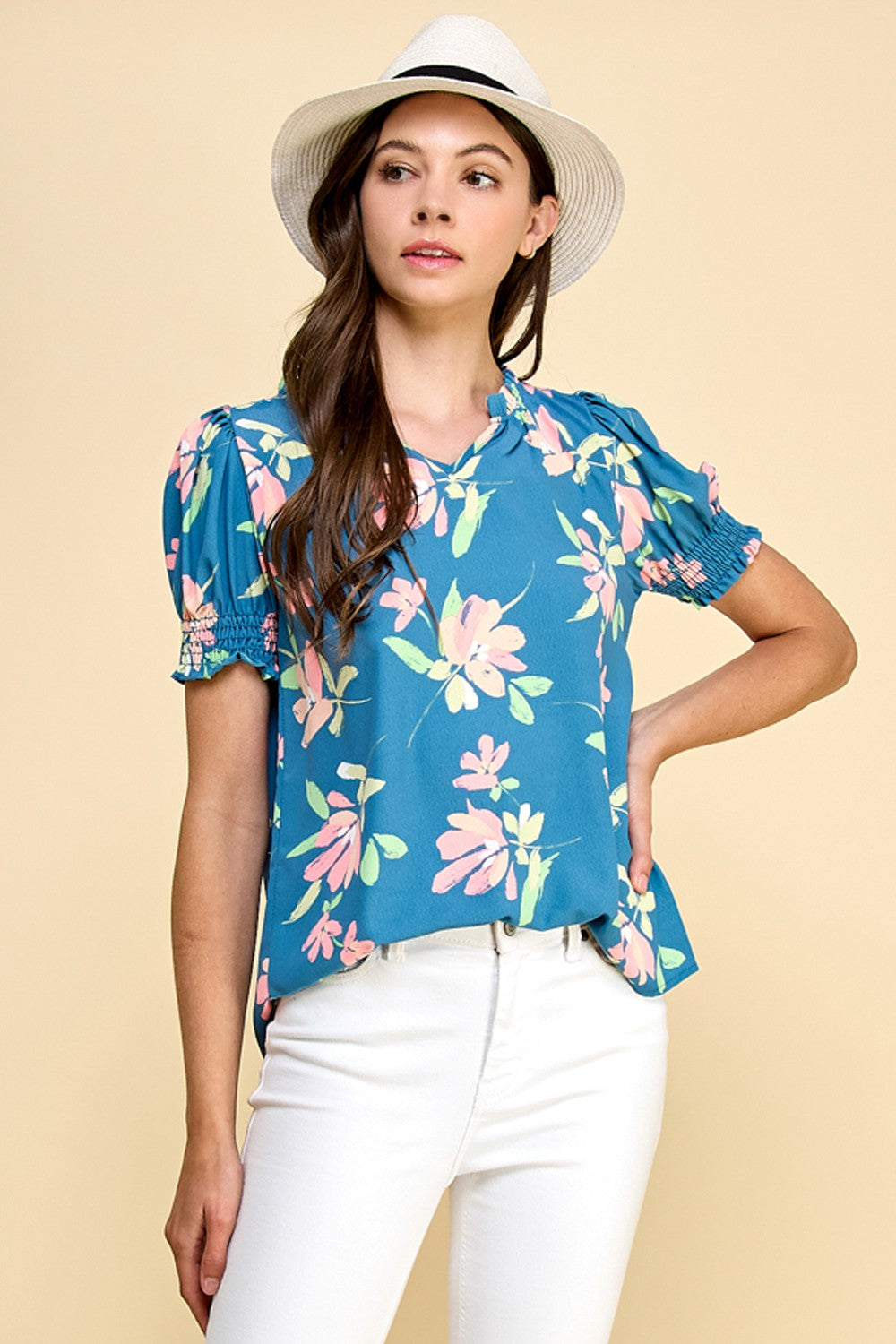 Simply Bloom Floral Top - Denim