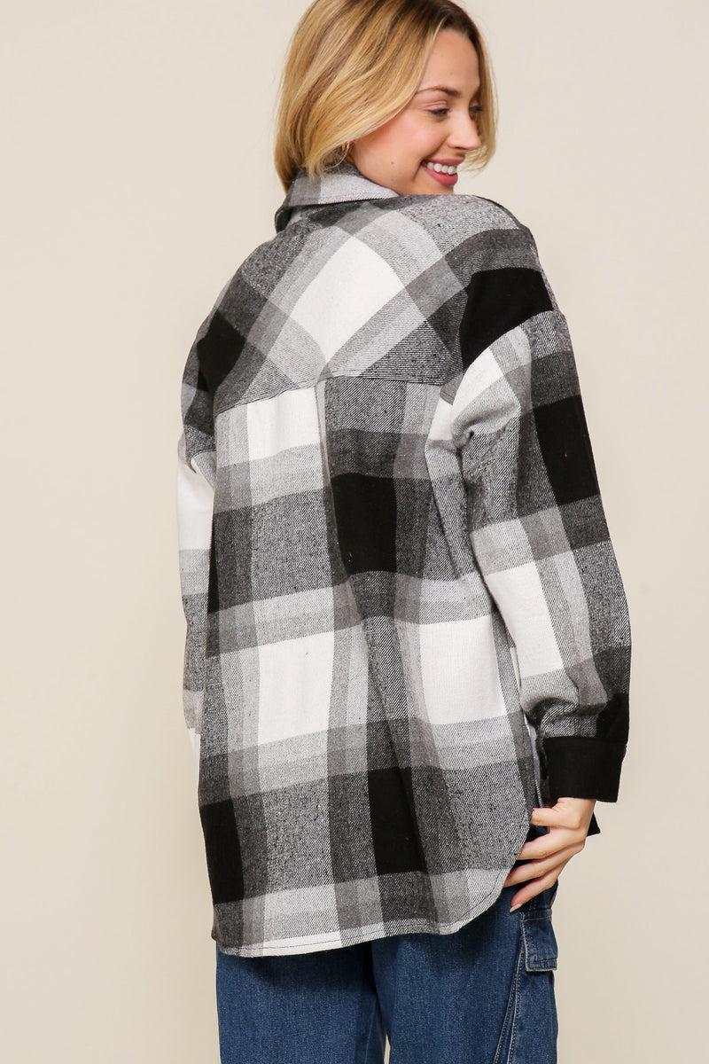 feeling bold black plaid shacket 