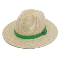 Kelly Green Color Band Straw Panama Hat