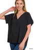 Woven Airflow V-Neck Short Sleeve Top - Final Sale