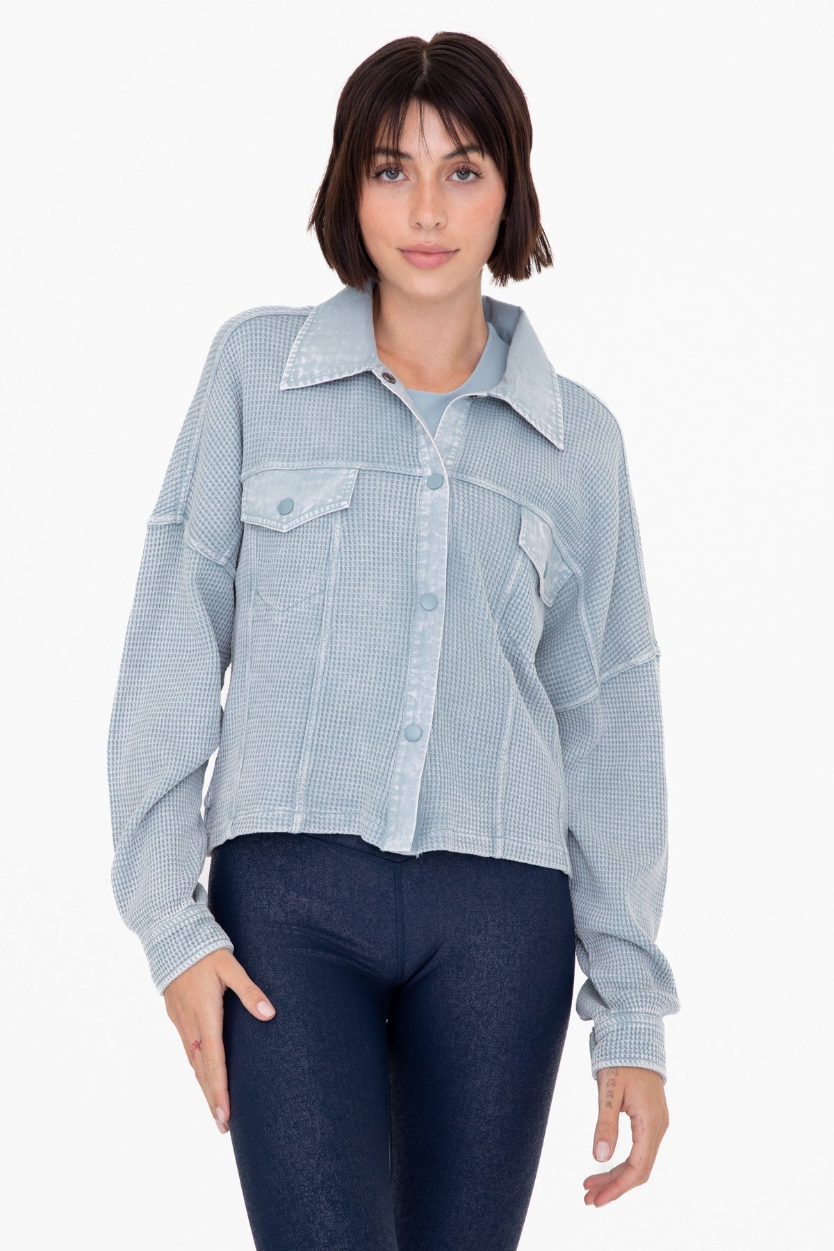 Waffle Knit Mineral-Washed Cropped Jacket | Mono B - Final Sale