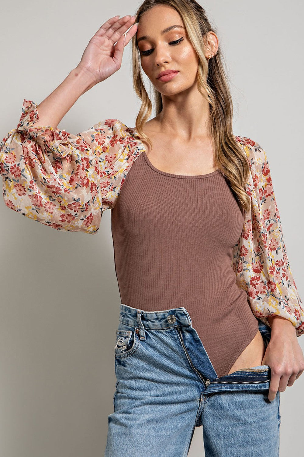 Floral Bubble Sleeve Bodysuit - Final Sale