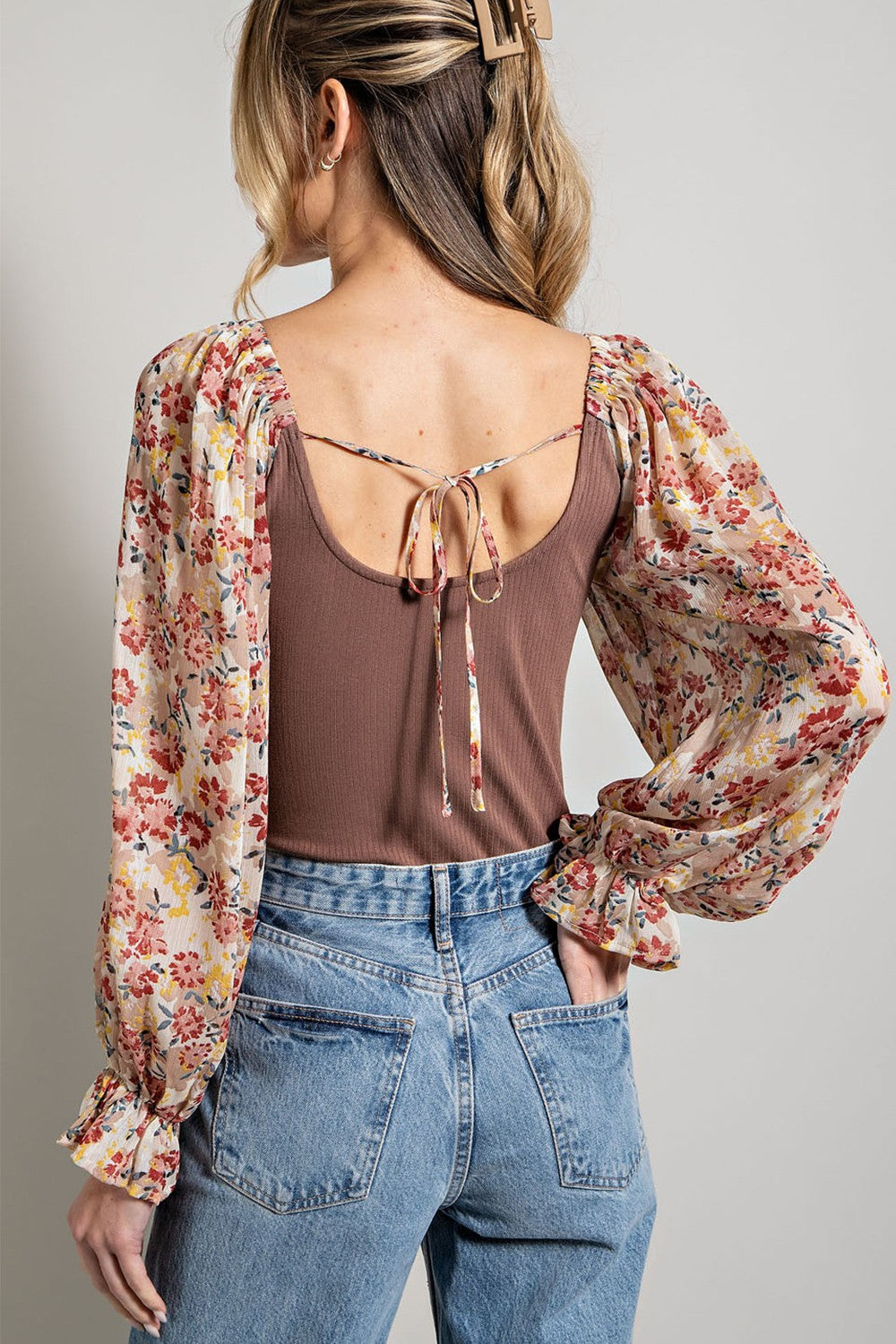 Floral Bubble Sleeve Bodysuit - Final Sale