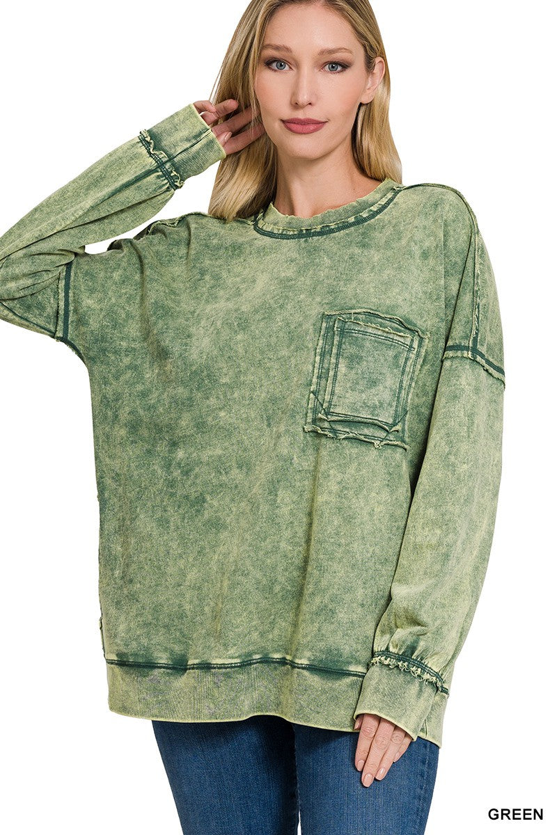 Acid Wash Pullover with Pockets - Part 2 - Final Sale