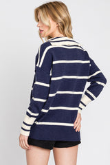 Navy Striped Collared Pullover Sweater - Final Sale