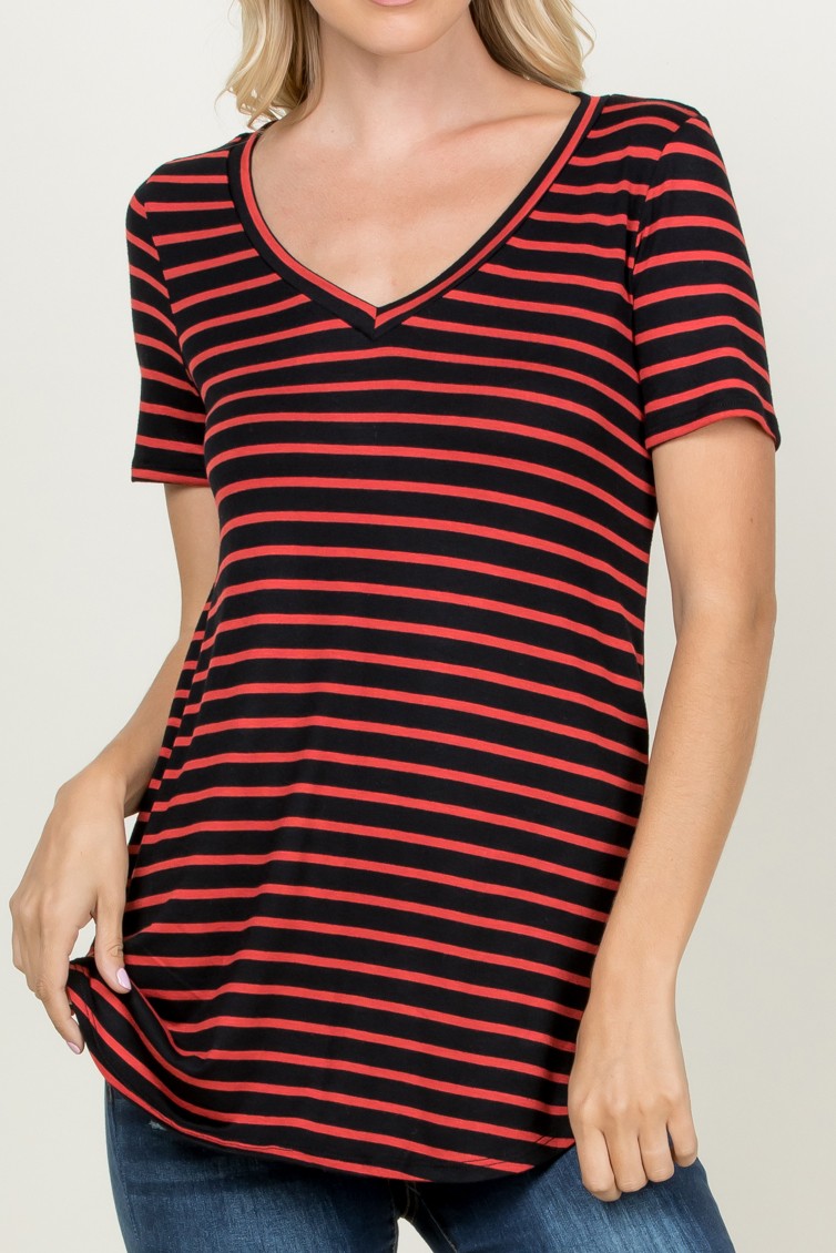 V-Neck Stripe Short Sleeve Top