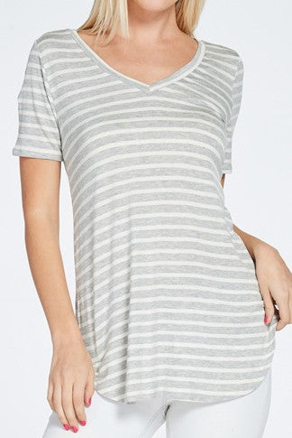 V-Neck Stripe Short Sleeve Top