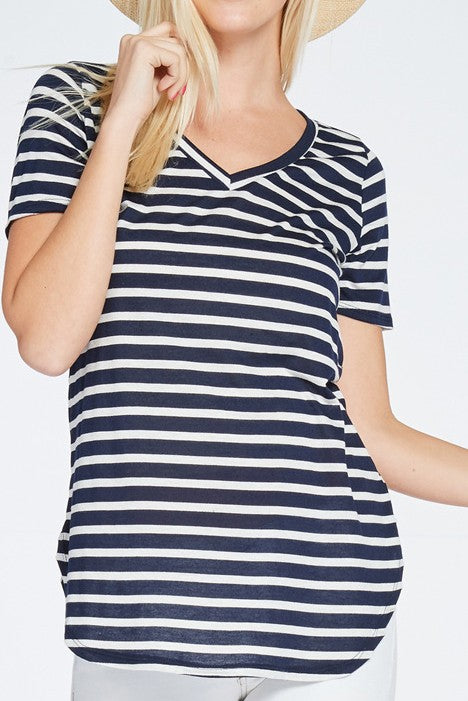 V-Neck Stripe Short Sleeve Top