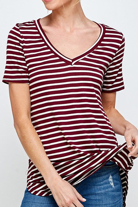 V-Neck Stripe Short Sleeve Top