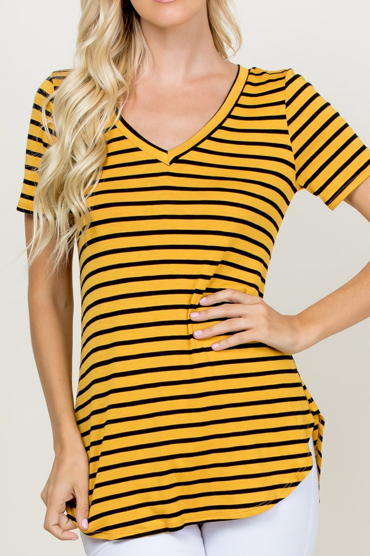 V-Neck Stripe Short Sleeve Top