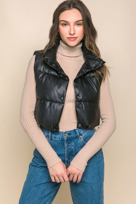 Faux Leather puffer West With Snap Button | LOVE TREE *LA LIVE PREORDER